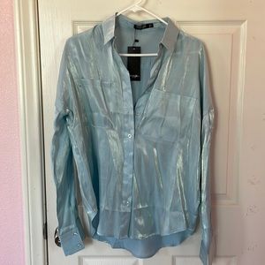 Satin light blue button down
